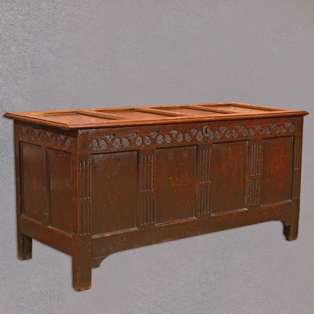 Antique Oak Coffer, Large English Chest, 18th Century Georgian Trunk, c.1725