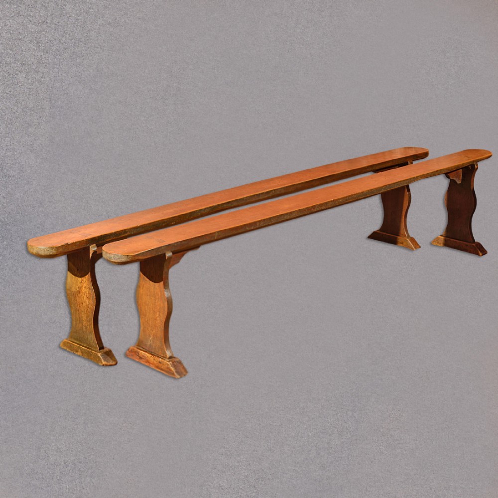 Antique Pair of Benches, Country Kitchen Seats, Pine Plank Dining, Stool, c.1900