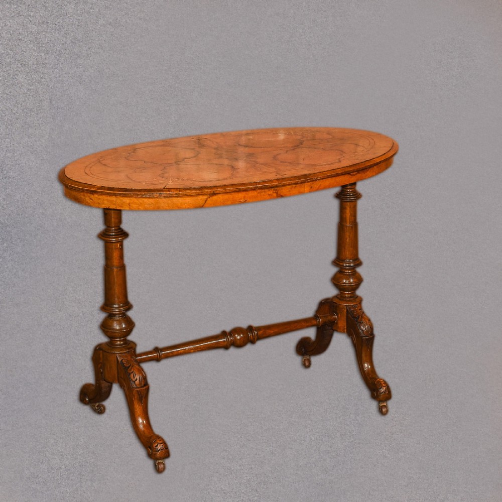 Victorian Burr Walnut Stretcher Table, c.1850