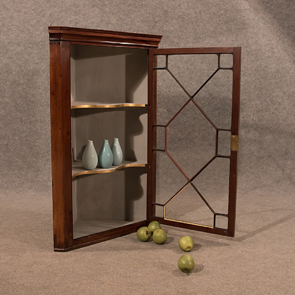 Antique Corner Cupboard English Georgian Wall Cabinet Astragal Glazed c1800