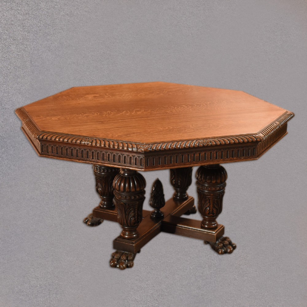 Victorian Octagonal, Oak Dining Table, c.1850