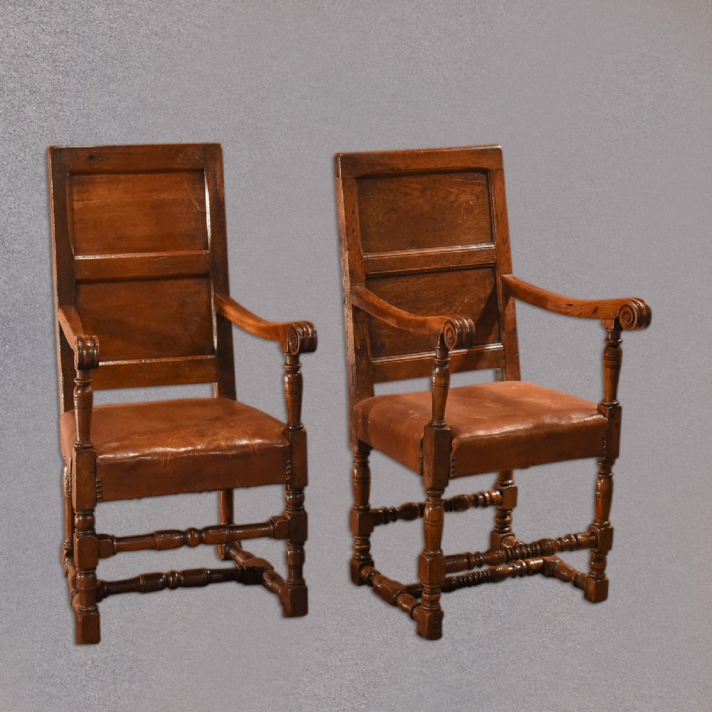 C18th and Later Pair of Panel Back Armchairs 