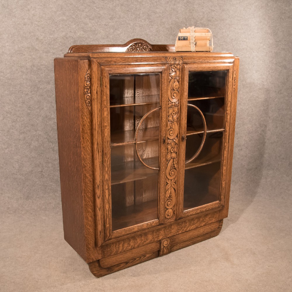 Art Deco Bookcase Display Cabinet Oak English Made Top Quality c1930