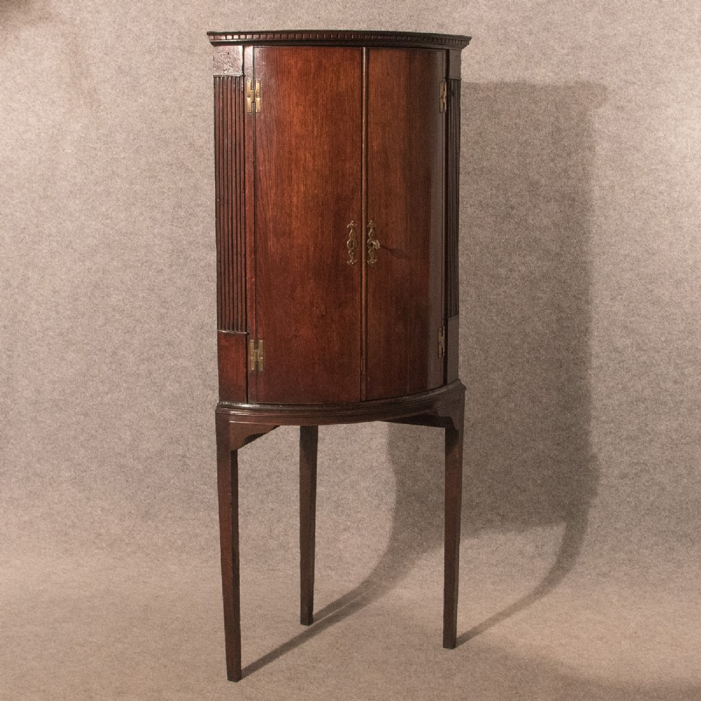 Antique Fine Oak Bow Barrel Front Corner Cupboard Display Cabinet on Stand c1800