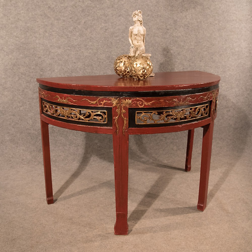 Antique Centre Display Table Pair of Demi Lune Side Lamp Tables Chinese c1850