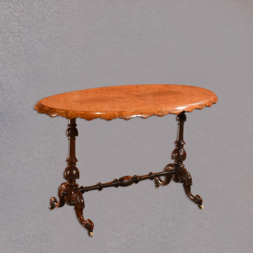 Victorian Burr Walnut Stretcher Table, c.1860