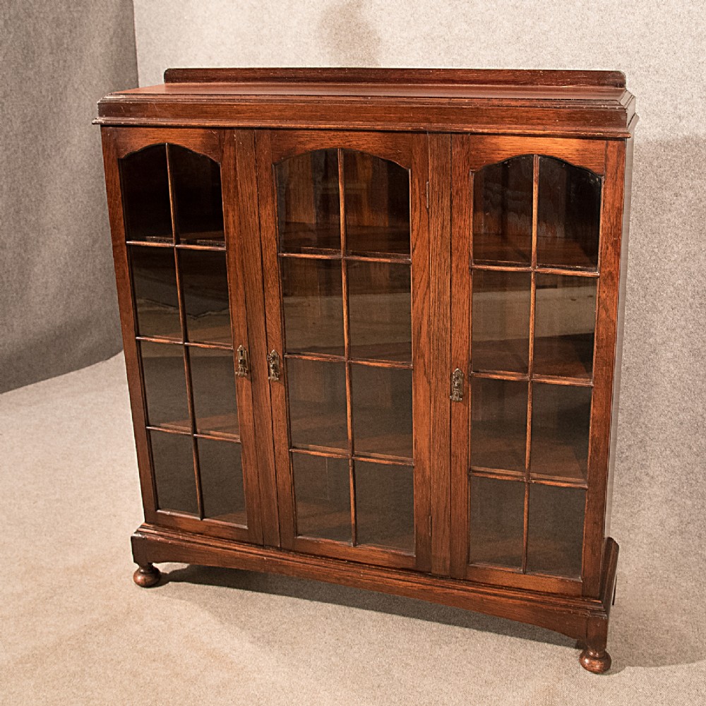 Antique 4' Oak Bookcase Display China Cabinet Glazed Edwardian Quality c1910