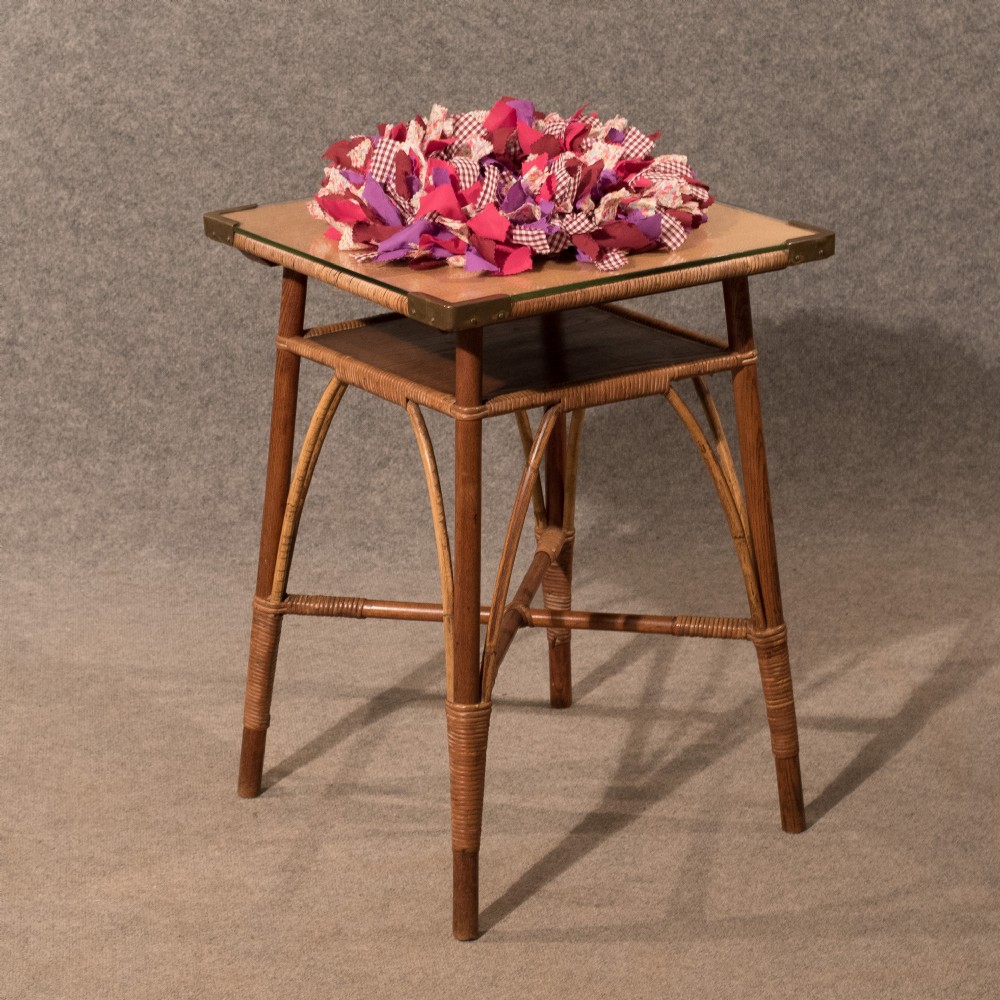 Antique Side Table Lamp Two Tier Bamboo Cane Oriental Style Edwardian c1910