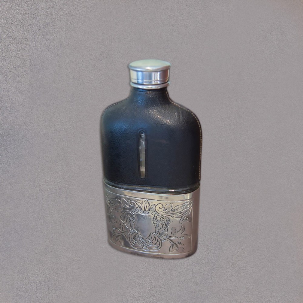Antique Silvered Hip Flask, K.P. c.1900