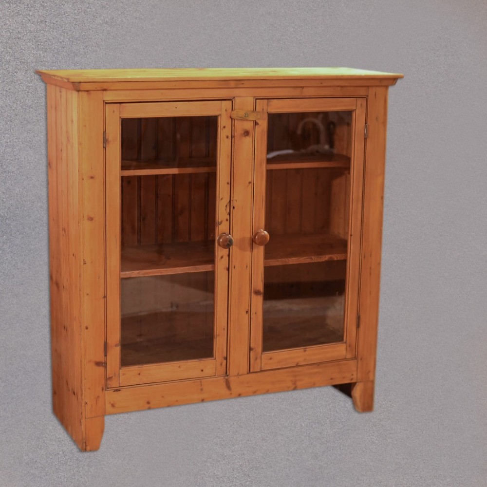Victorian Pine Glazed Two Door Bookcase, c.1900