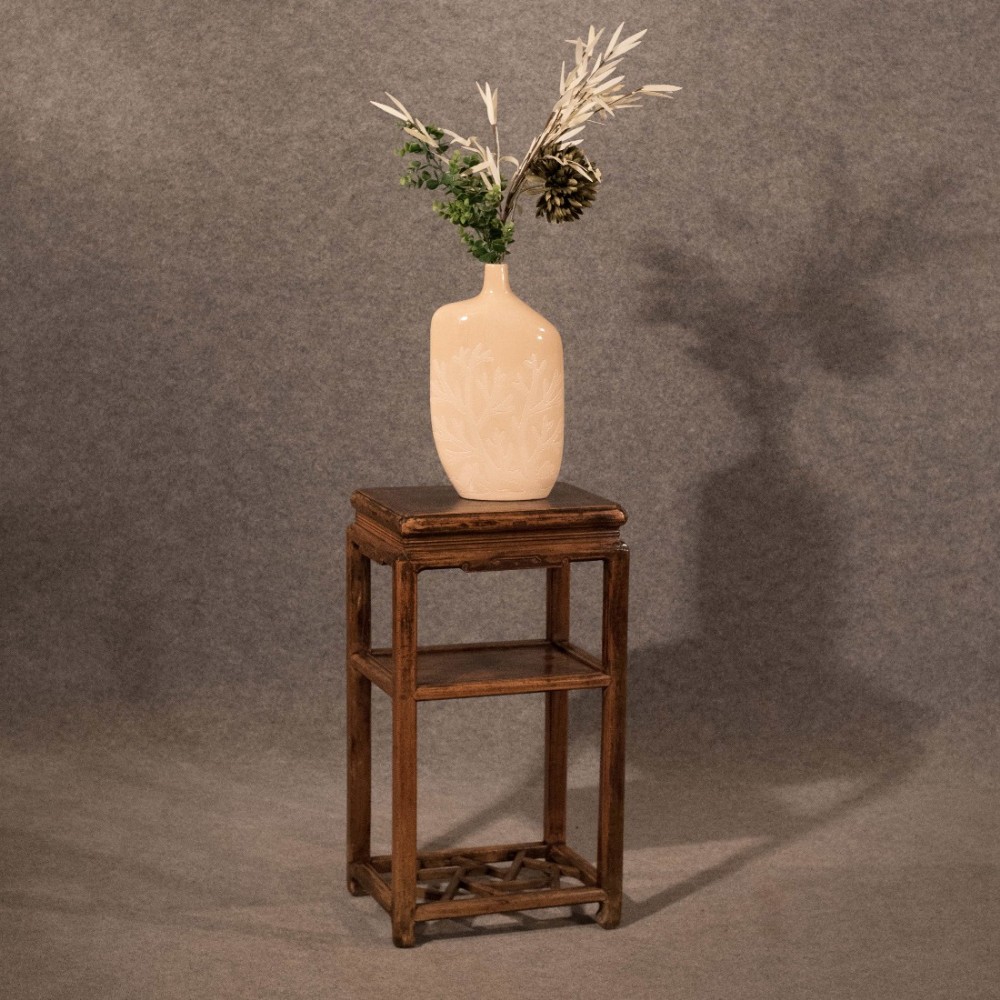 Antique Chinese Elm Tall Table Side Display Lamp Plant Stand Jardiniere c1900