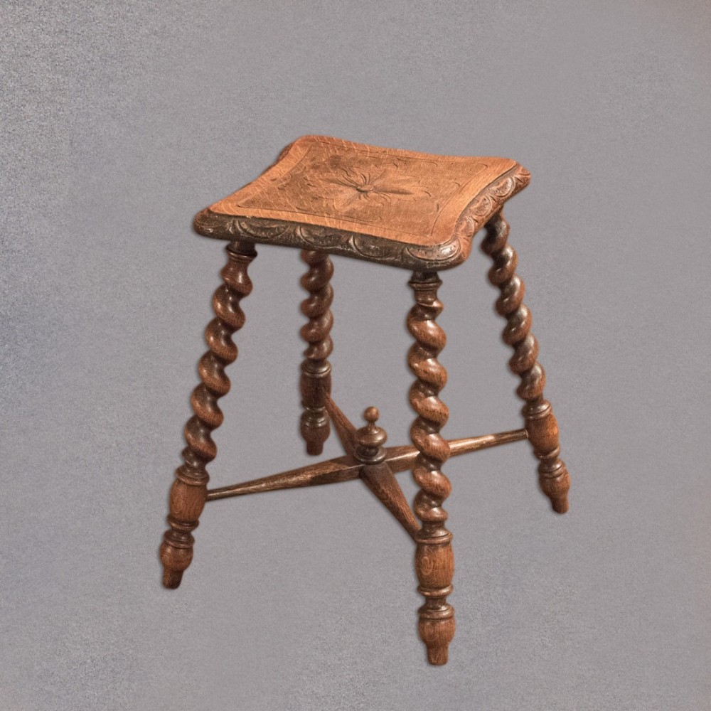 Victorian Turned Oak Stool, c.1880