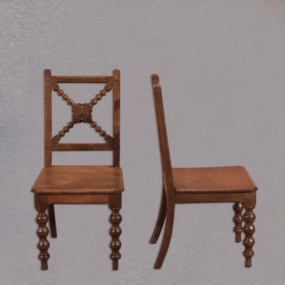 Late Victorian Pair of Oak Hall Chairs