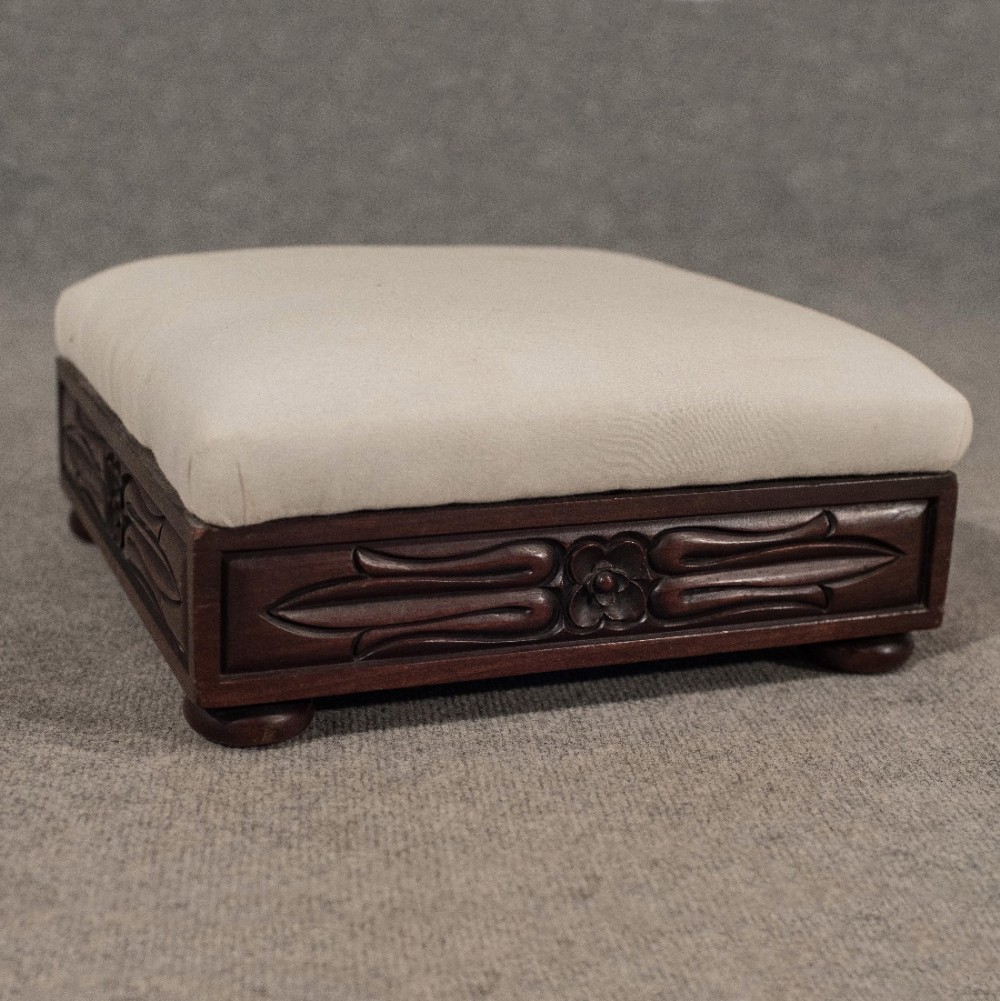 Antique Small Foot Stool Gout Rest Low Seat English Victorian Mahogany c1860