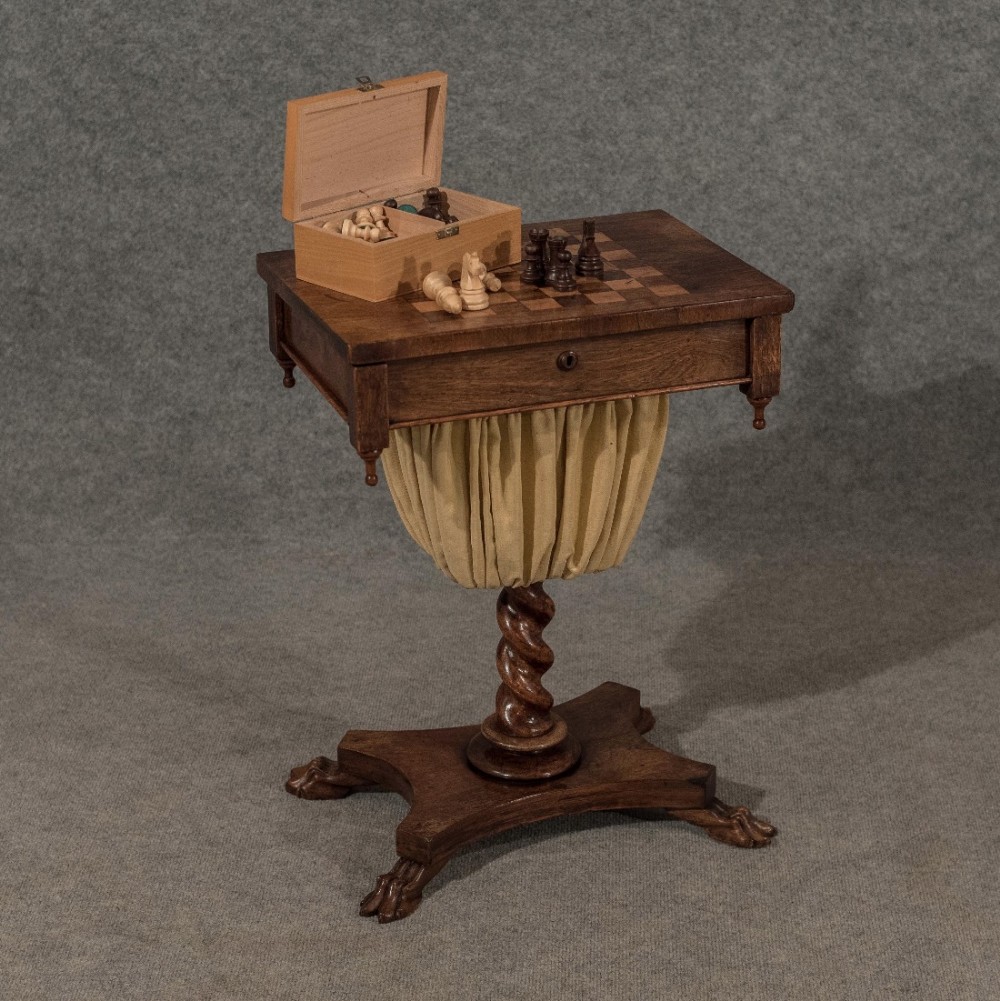 Antique Regency Chess Games Sewing Ladies Work Box Fine Rosewood English c1820