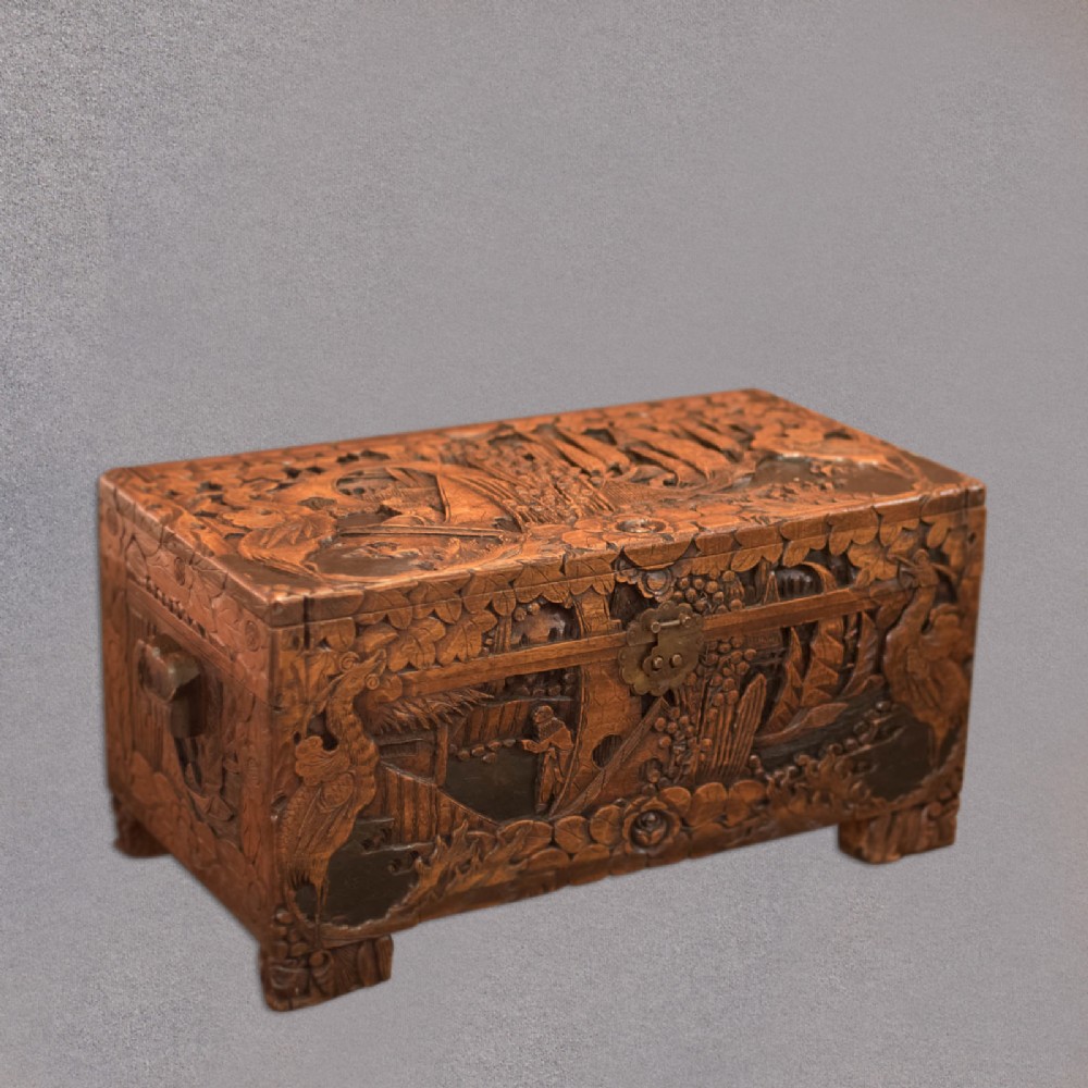 Mid-Century Carved Camphor Wood Trunk