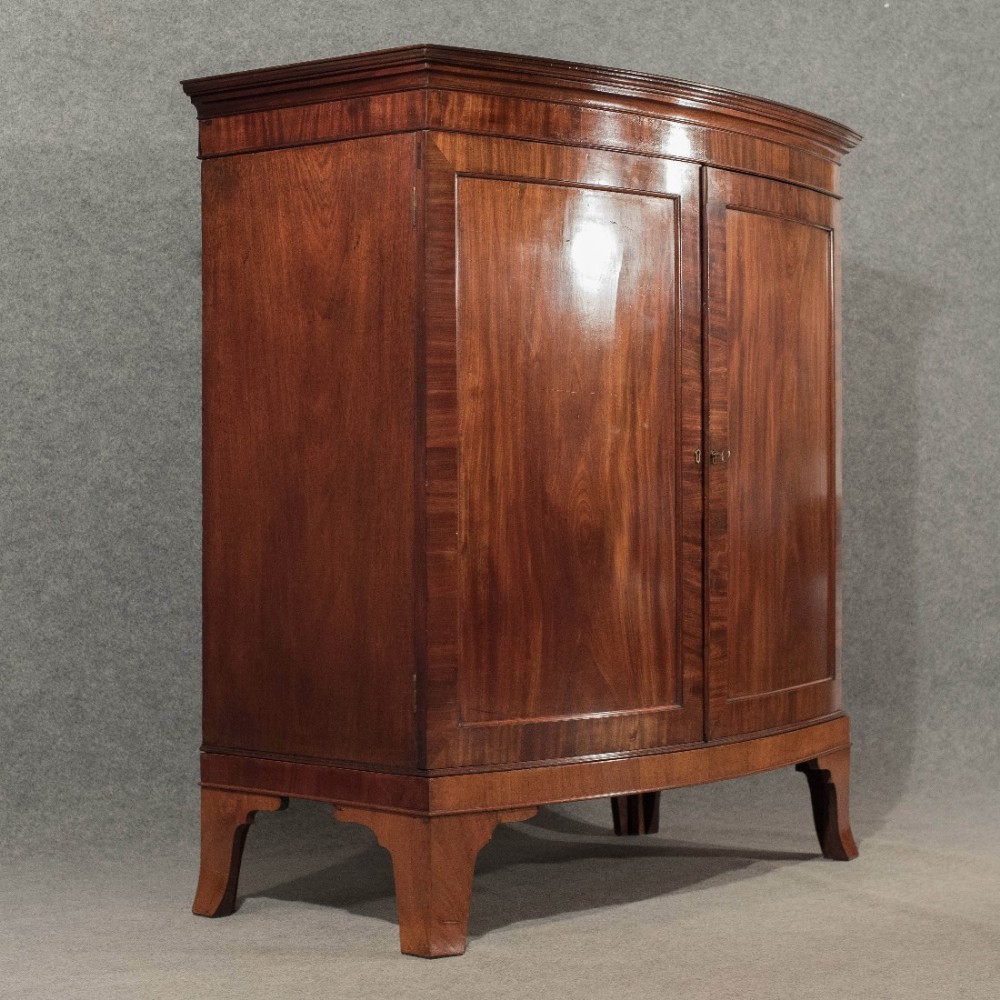 Antique Bow Front Large Cabinet Linen Press Quality Flame Mahogany English c1870