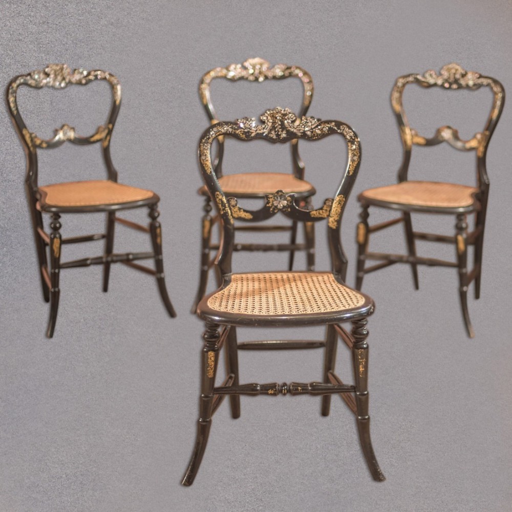 Victorian Set of Four Antique Dining Chairs, Lacquered
