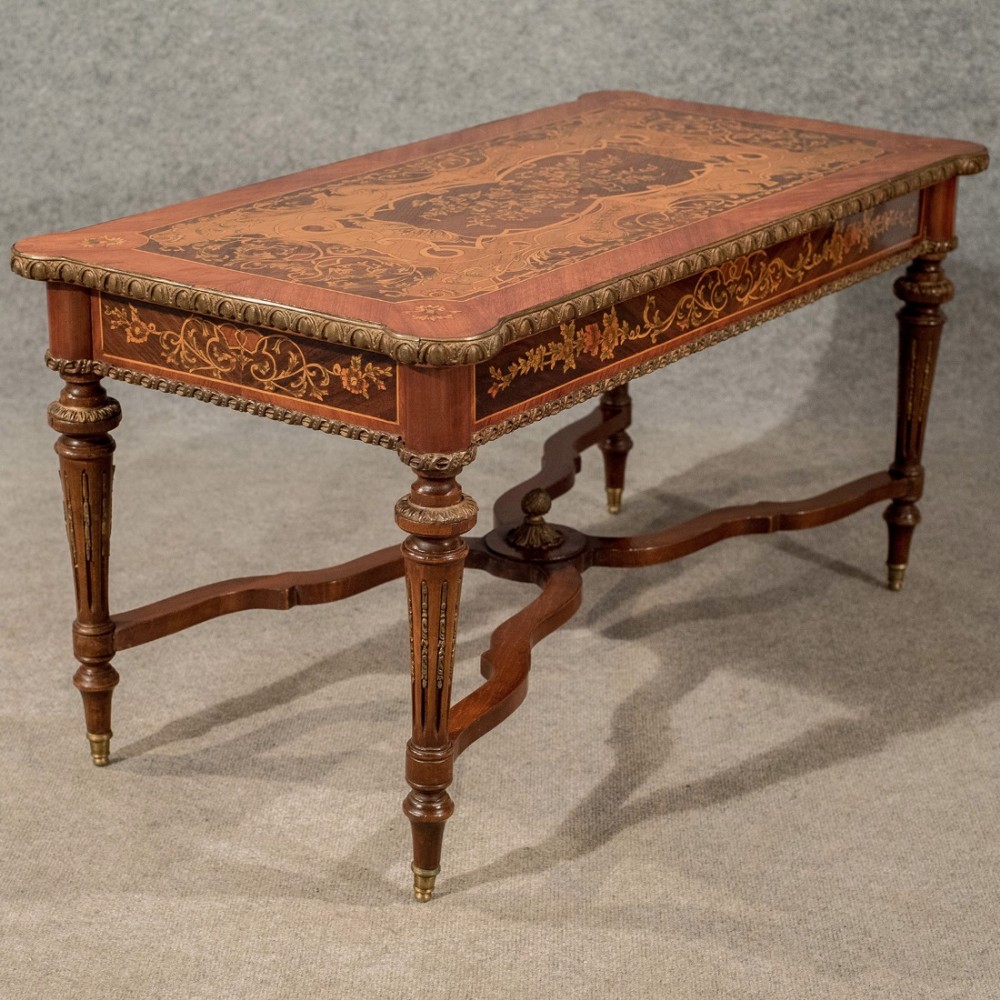 Antique Italian Coffee Side Table Gilt Metal & Fine Marquetry 19th Century c1900
