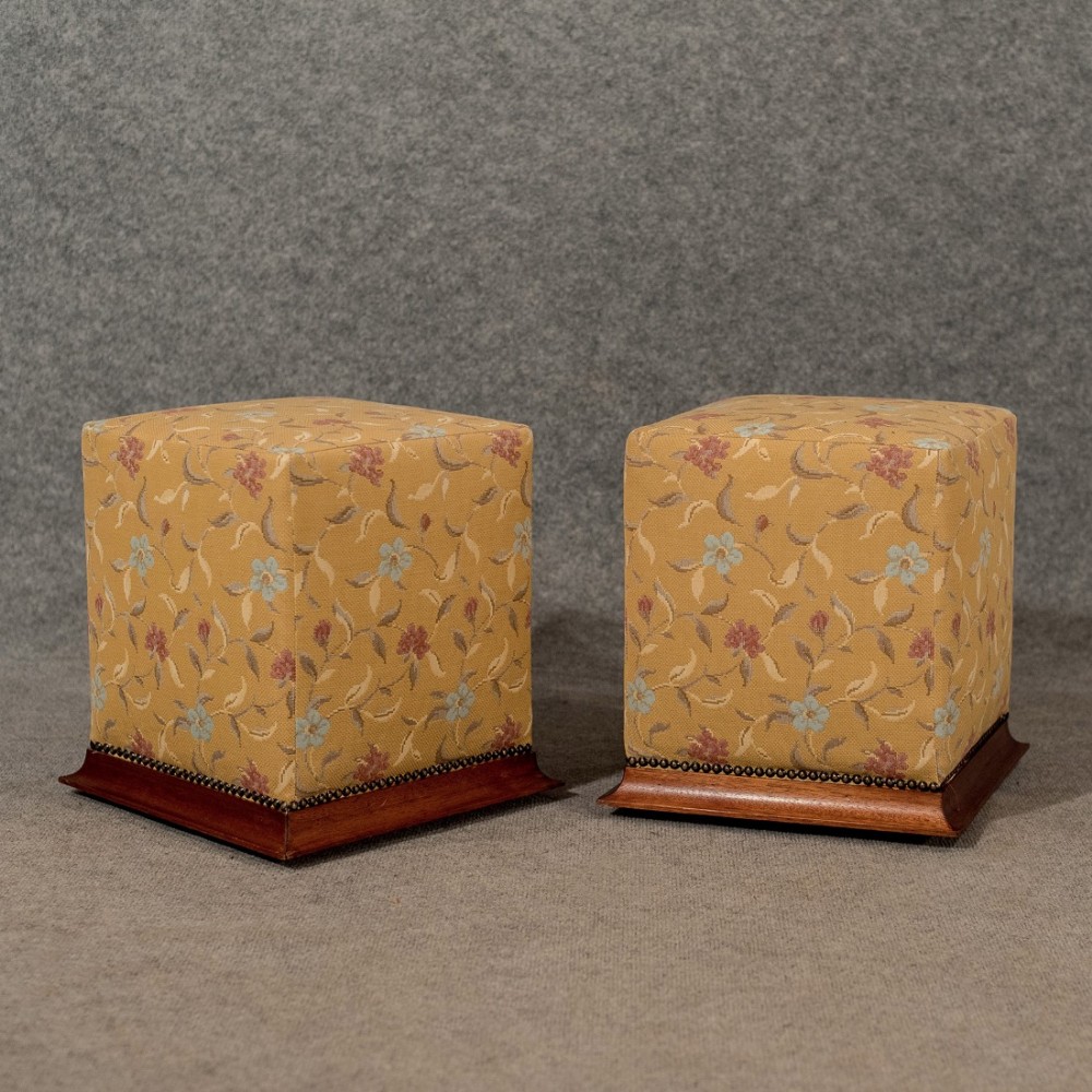 Antique Pair of Fireside Stools Footstools Pouffes Top Quality Upholstery c1900