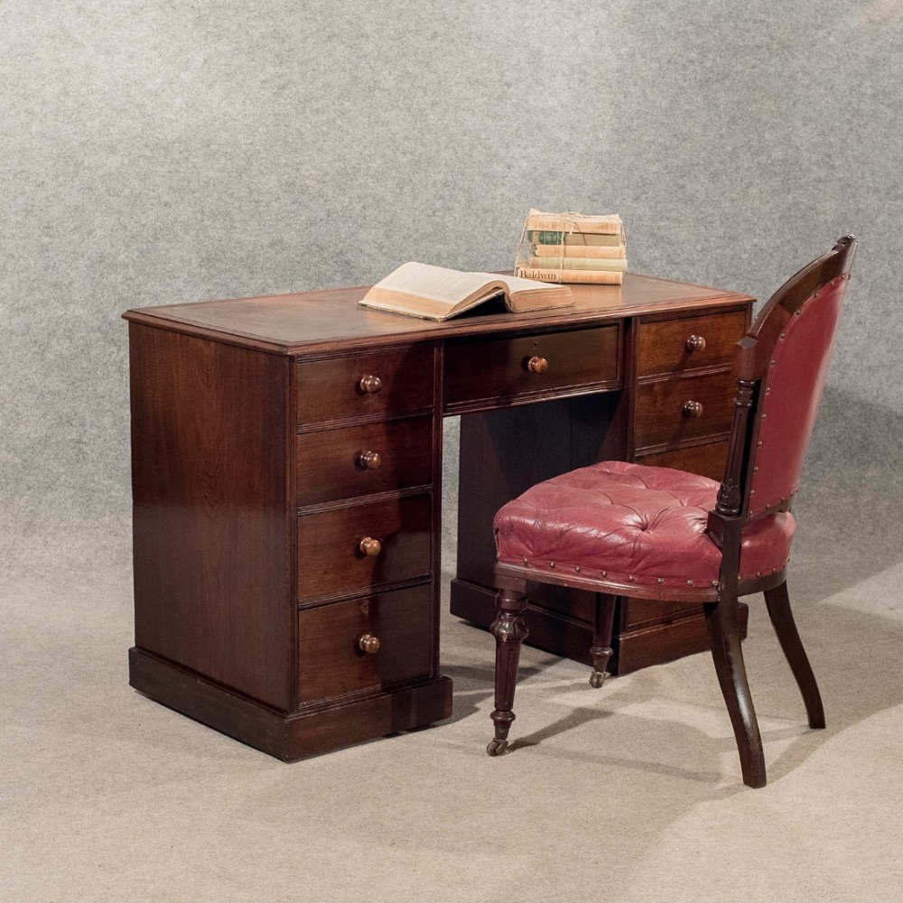 Antique Writing Study Pedestal Desk Leather Top Victorian Mahogany Quality c1890
