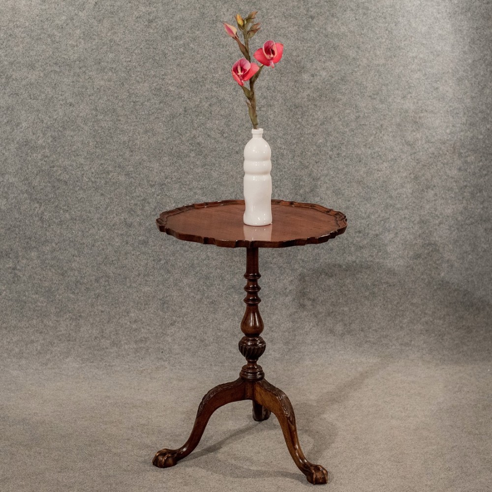 Antique Tripod Wine Side Lamp Table Edwardian Mahogany Quality Pie-Crust c1910
