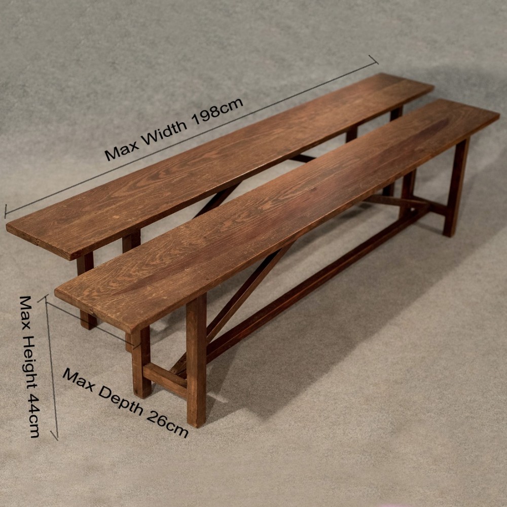 Antique Pair of Oak Benches Pew Country Long Bench Seats English Edwardian c1910