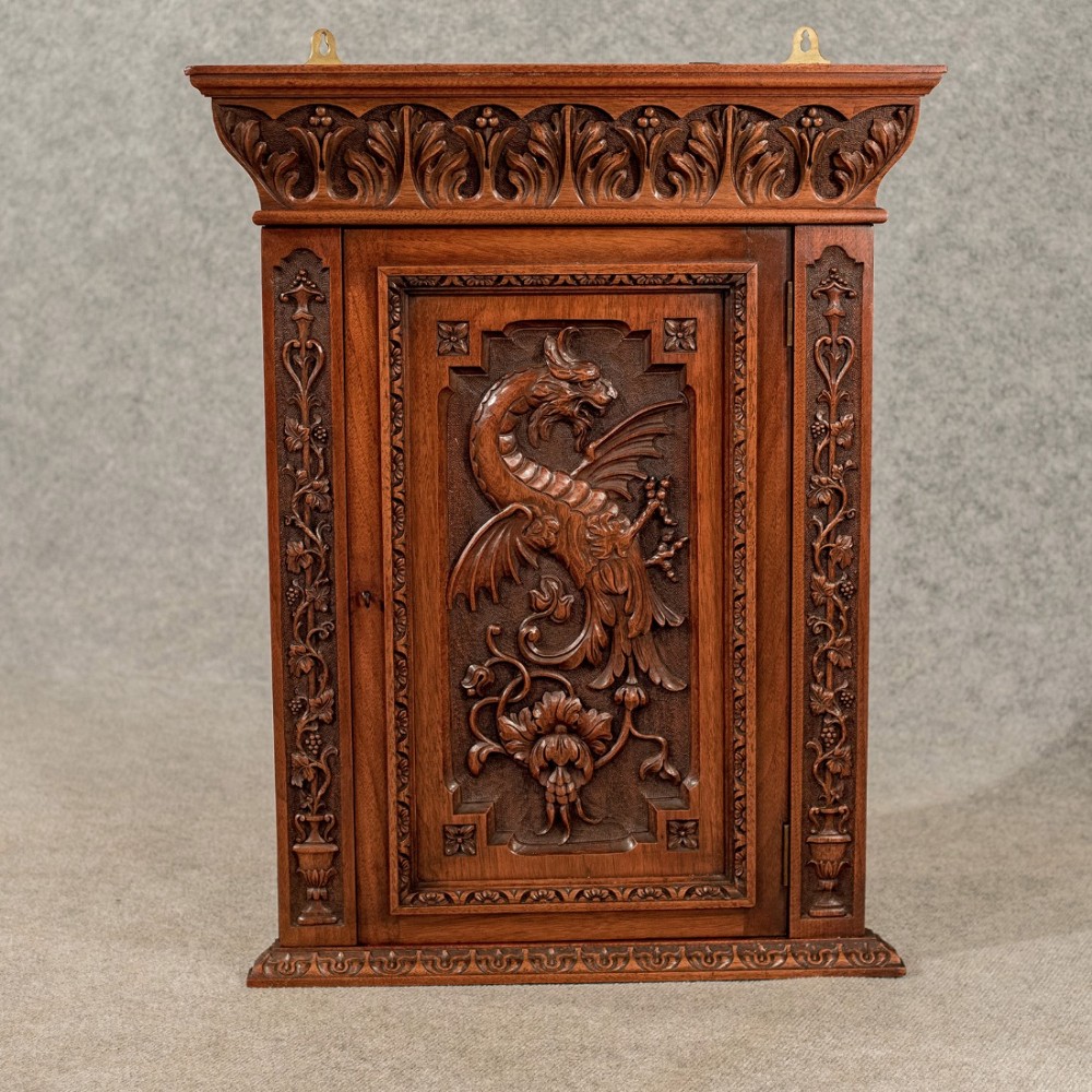Antique Walnut Carved Corner Cabinet Cupboard Quality Edwardian Oriental c1910
