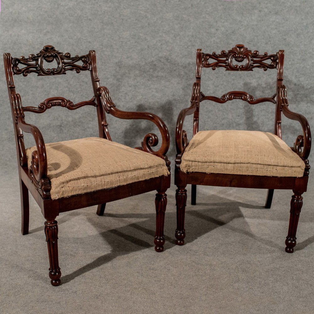 Antique Pair William IV Dining Elbow Hall Carver Chairs Quality Mahogany c1835