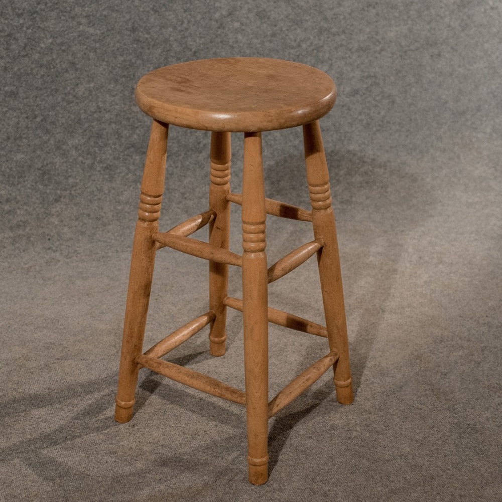 Antique Tall Bar Machinist Laboratory High Stool Beech Vintage Edwardian c1910