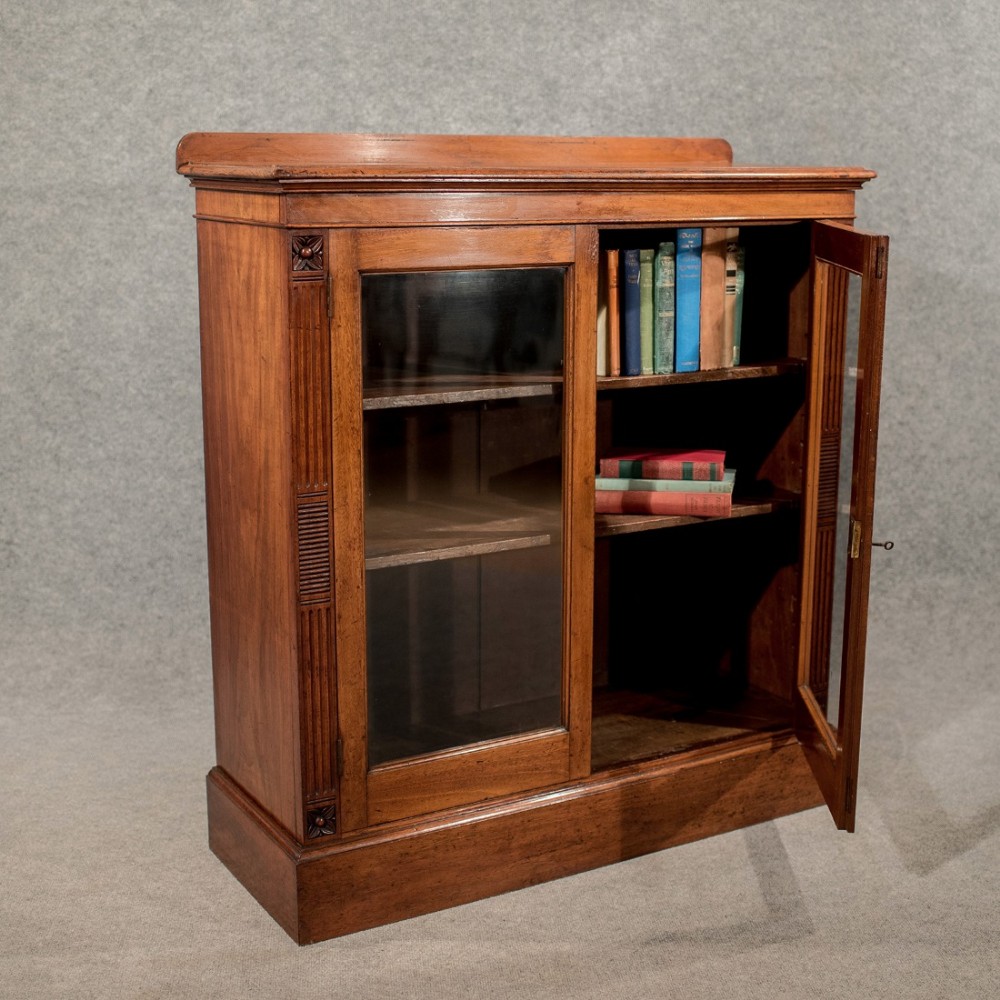 Antique Walnut Glazed Bookcase Quality Victorian c1870