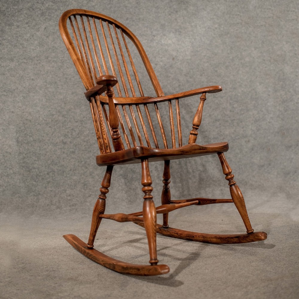 Antique Rocking Windsor Chair Armchair in Ash & Elm Fine Shape - Victorian c1900