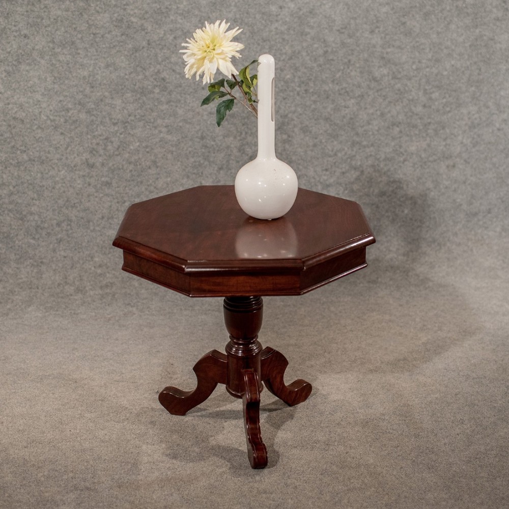 Antique Octagonal Tripod Table Lamp Side Wine Victorian Quality Mahogany c1900