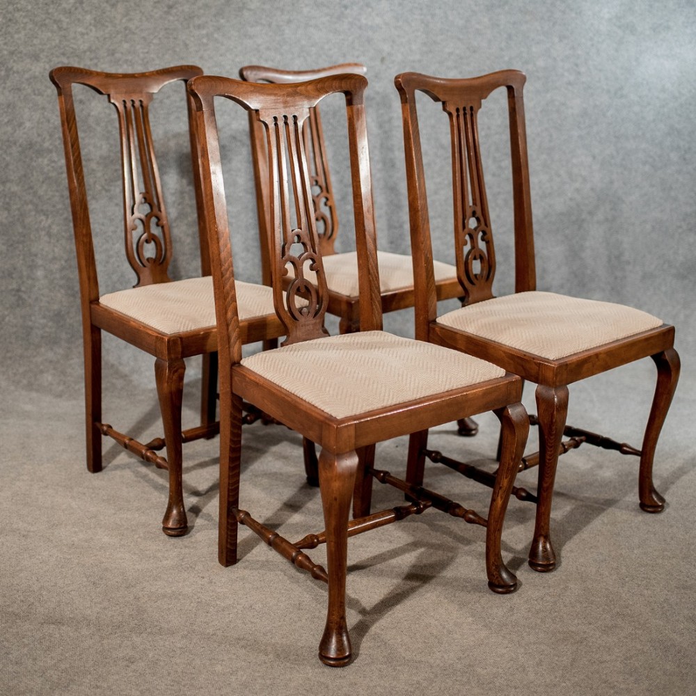 Four Antique Chairs Kitchen Dining Classic Shape Quality English Edwardian c1910