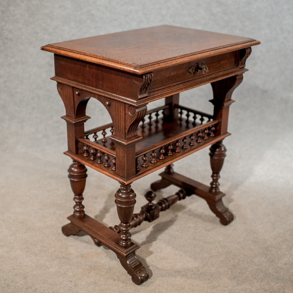 Antique French Sewing Box Work Table in Oak c1900