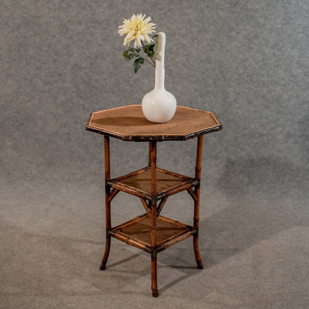 Antique Octagonal Bamboo Table Lamp Side Occasional Victorian c1900