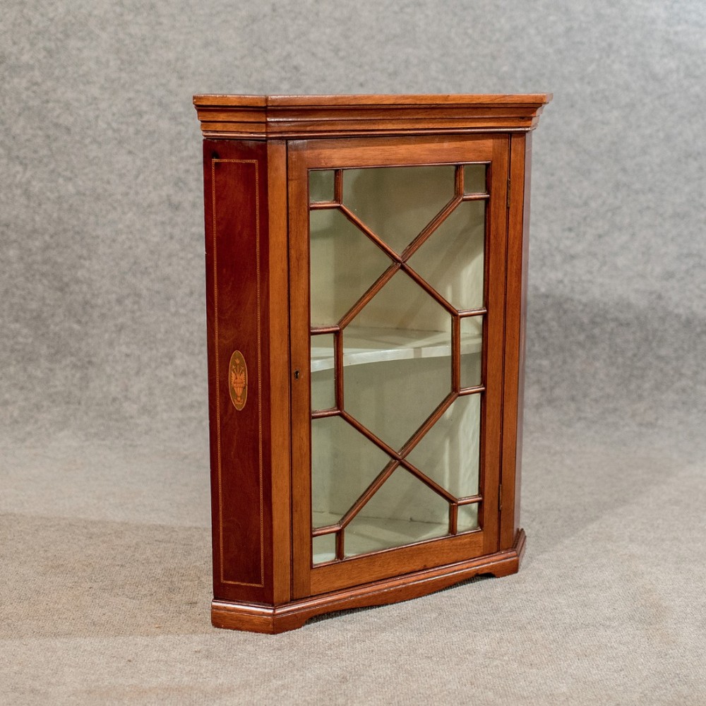 Antique Corner Cabinet Wall Cupboard Astragal Glazed English Victorian c1900