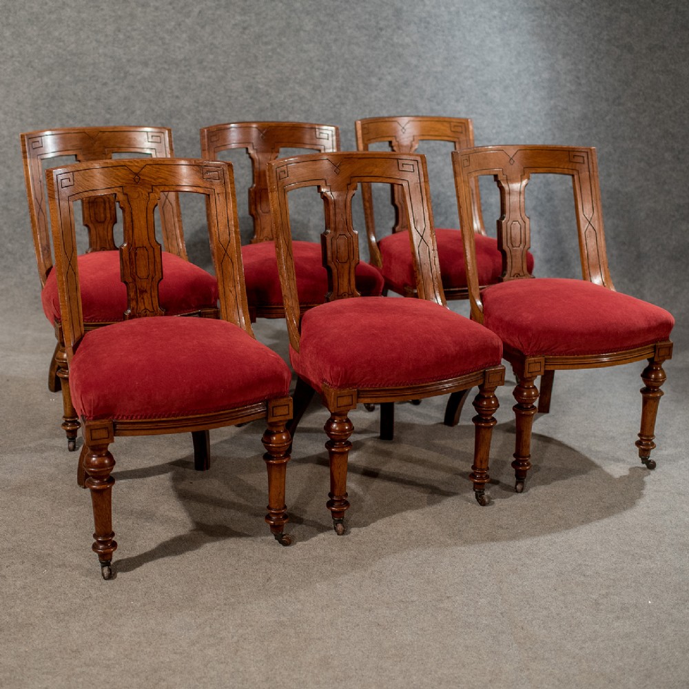 Antique Oak Set of 6 Dining Chairs - Fine Quality English Victorian c1890
