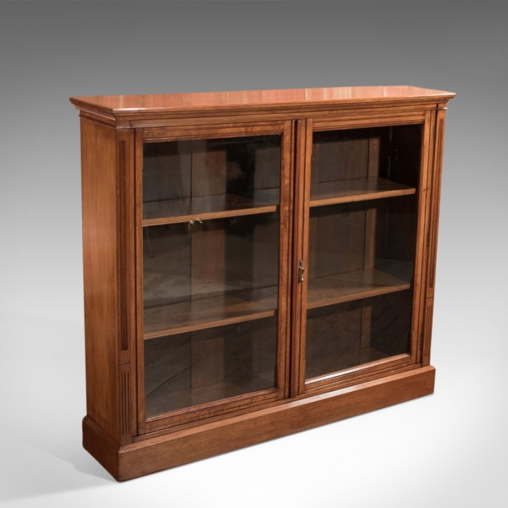 Antique Glazed Bookcase, Victorian Walnut c.1870