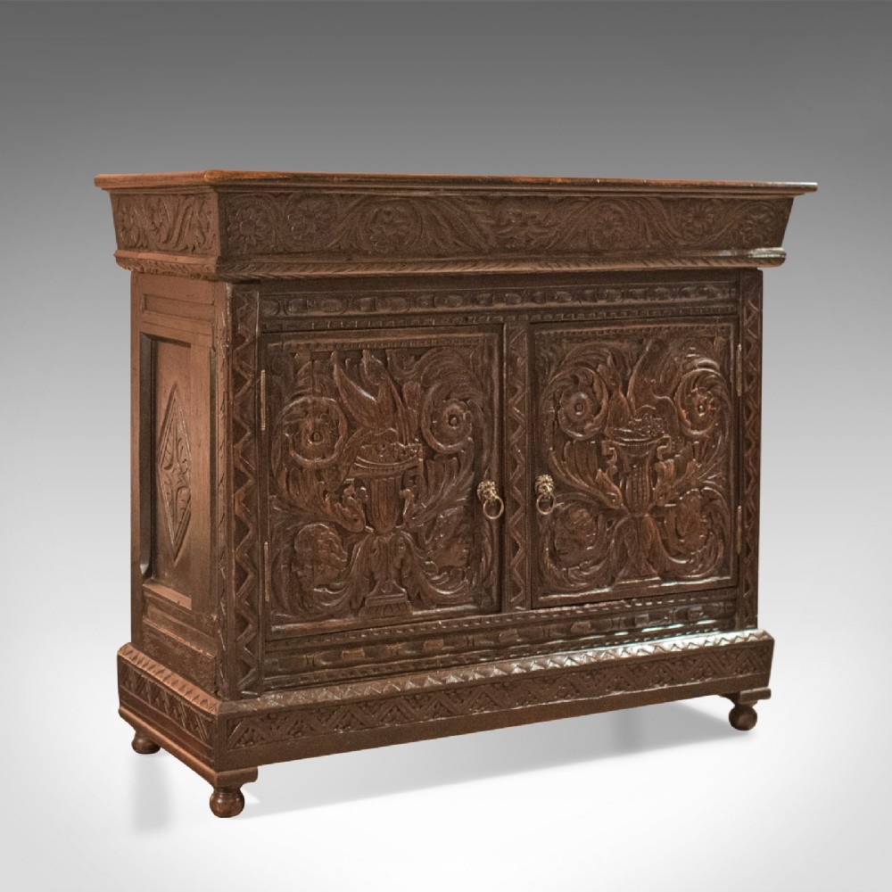 Antique Oak Cabinet, Profusely Carved, C19th with C17th Elements