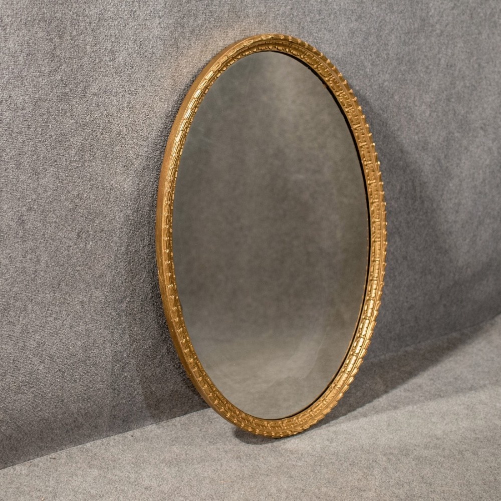 Antique Gilt wood & Gesso Oval Wall Mirror 3' Over mantle English Victorian c1890