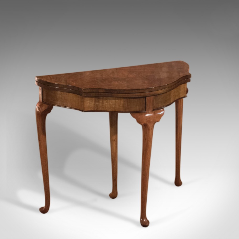 Antique Fold Over Card Table, Edwardian Walnut
