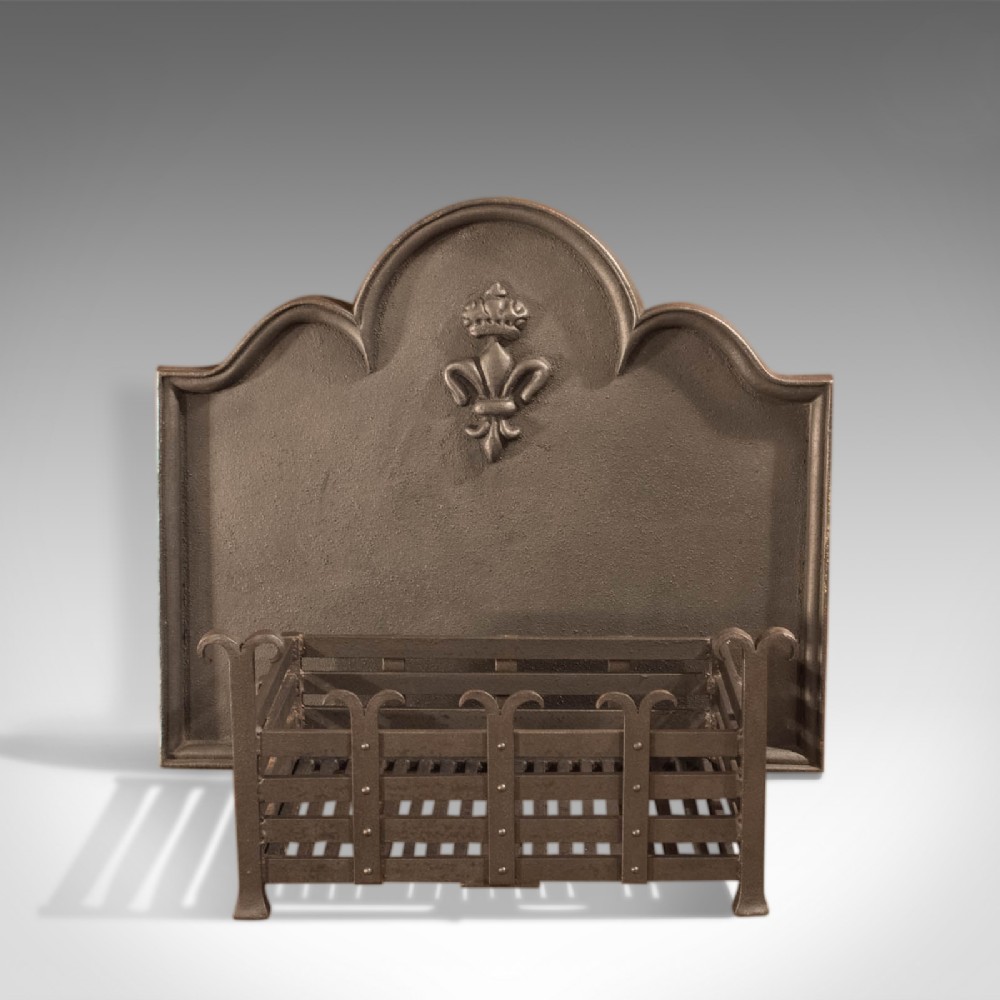 Antique Fire Back & Basket, Victorian