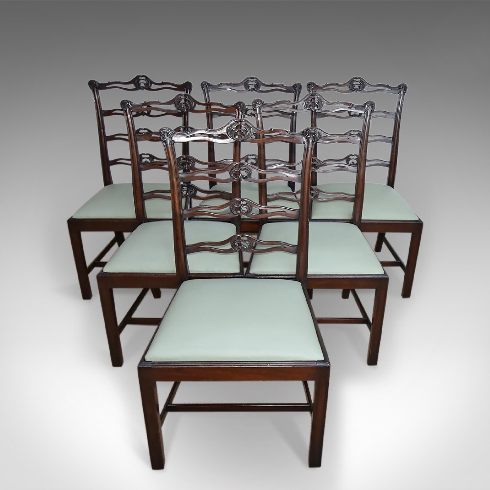 Antique Dining Chairs, Set Of 6, Six, Victorian, Mahogany, Chippendale Revival