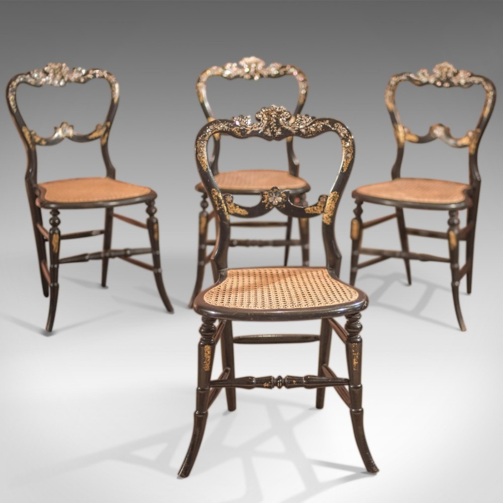 Victorian Set of Four Antique Dining Chairs, Lacquered