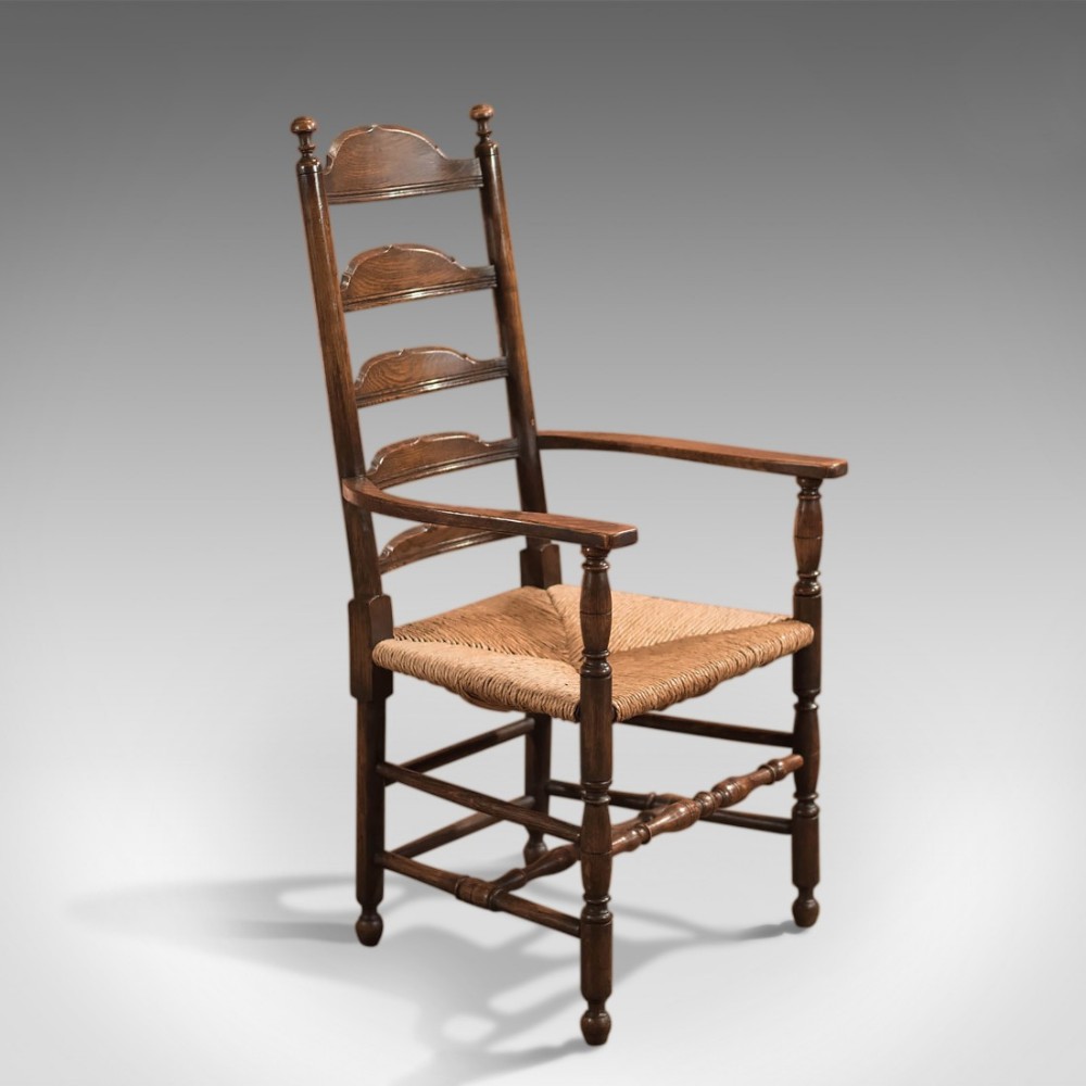 Antique Elbow Chair, Dining Ladder-Back c.1900 