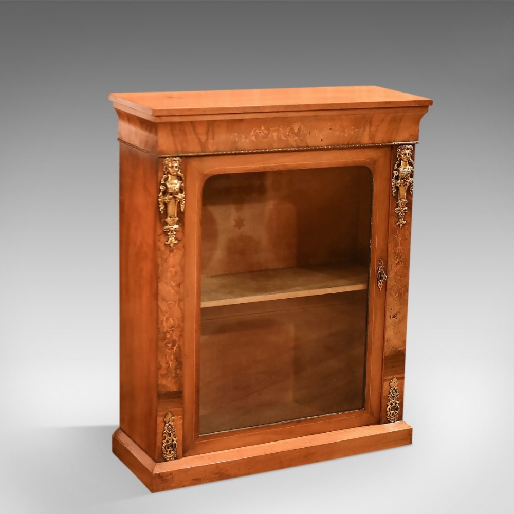 Antique Pier Cabinet, Victorian Burr Walnut c.1850
