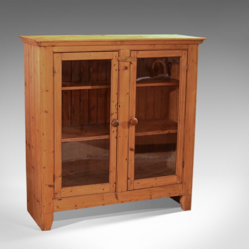 Two Door Antique Bookcase, Victorian Pine Glazed c.1900
