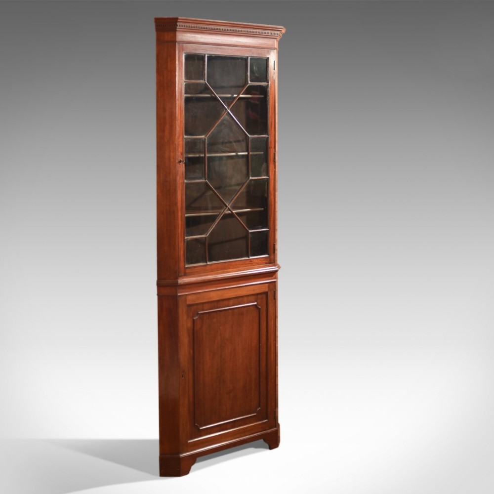 Edwardian Tall Glazed Antique Corner Cabinet, c.1910