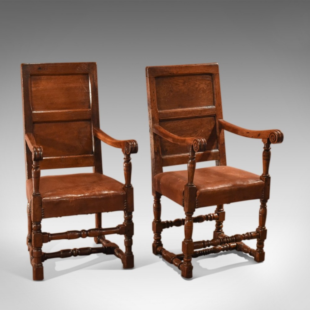 C18th and Later Pair of Similar Panel Back Antique Armchairs 